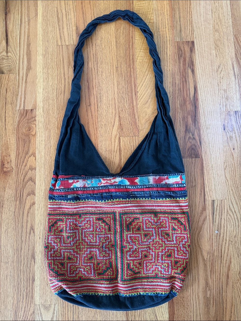 Cross stitch Embroidered Boho Shoulder slouch tote Bag
